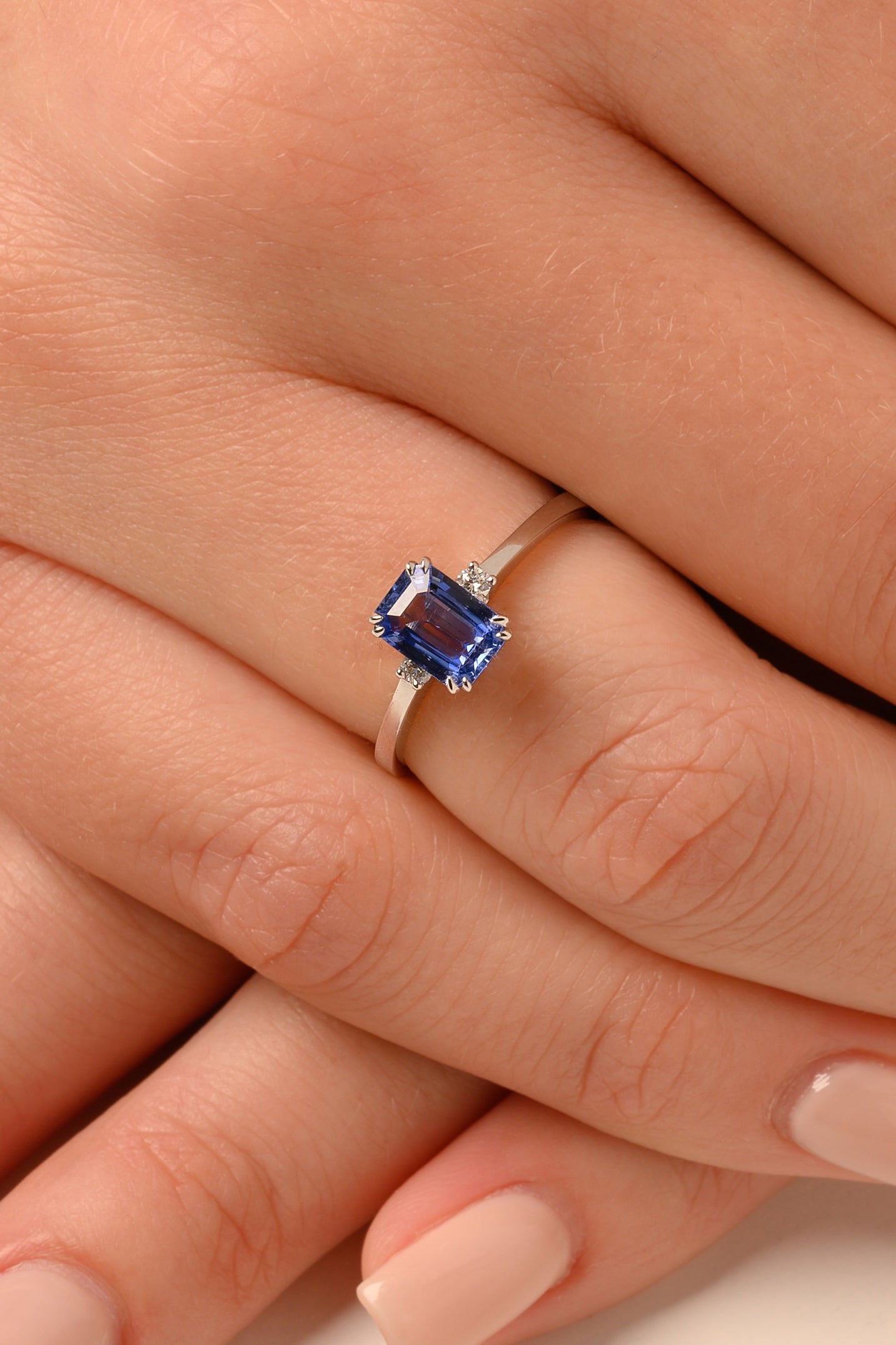 Sapphire Emerald-cut Ring with Diamonds