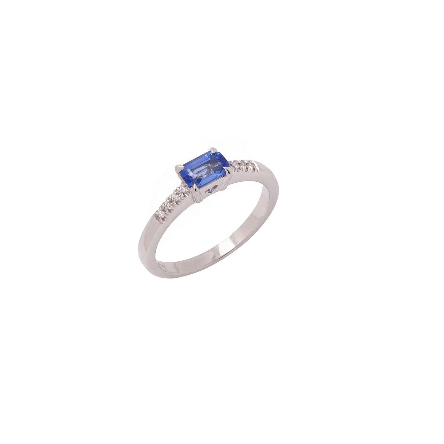 Sapphire Emerald-cut Ring with Diamond Band