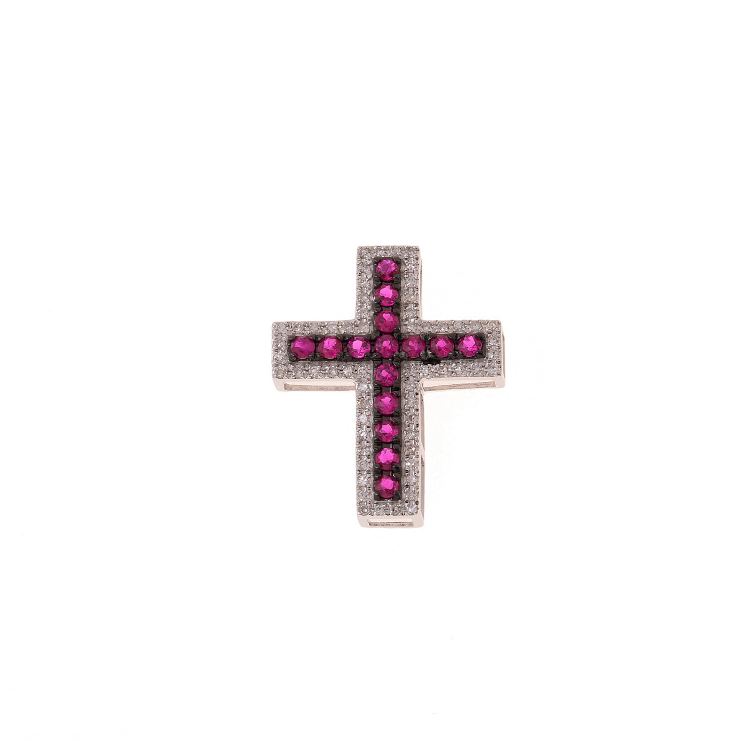 Diamond Cross Pendant with Rubies