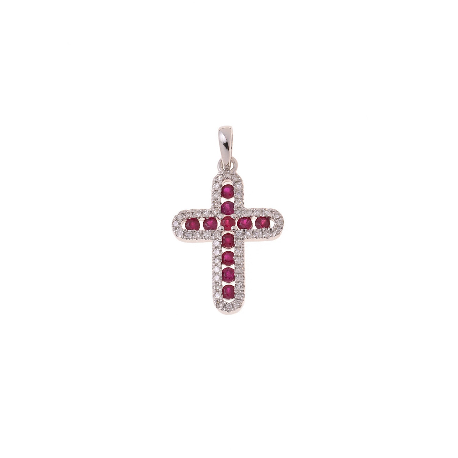 Diamond Cross Pendant with Rubies