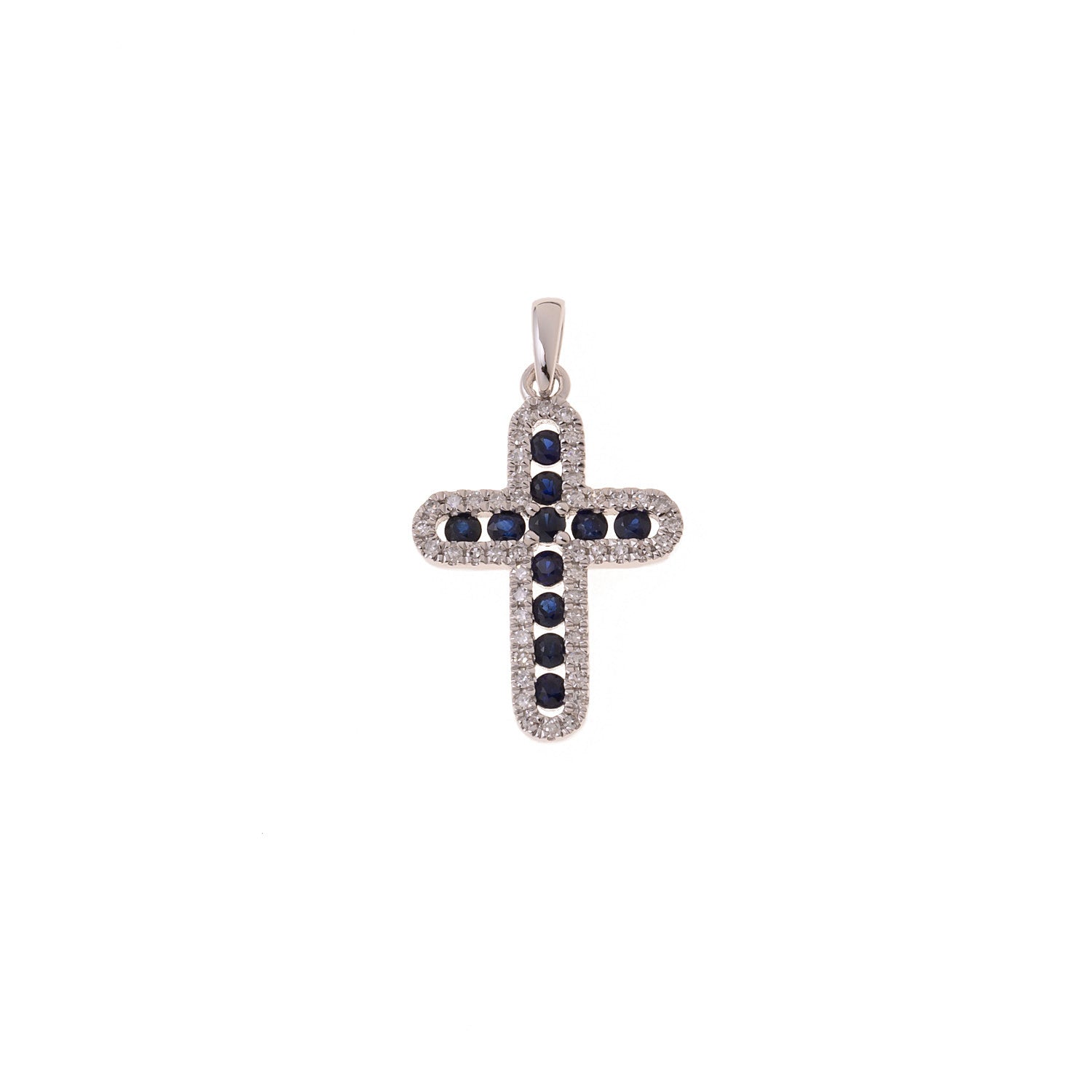 Diamond Cross Pendant with Sapphires