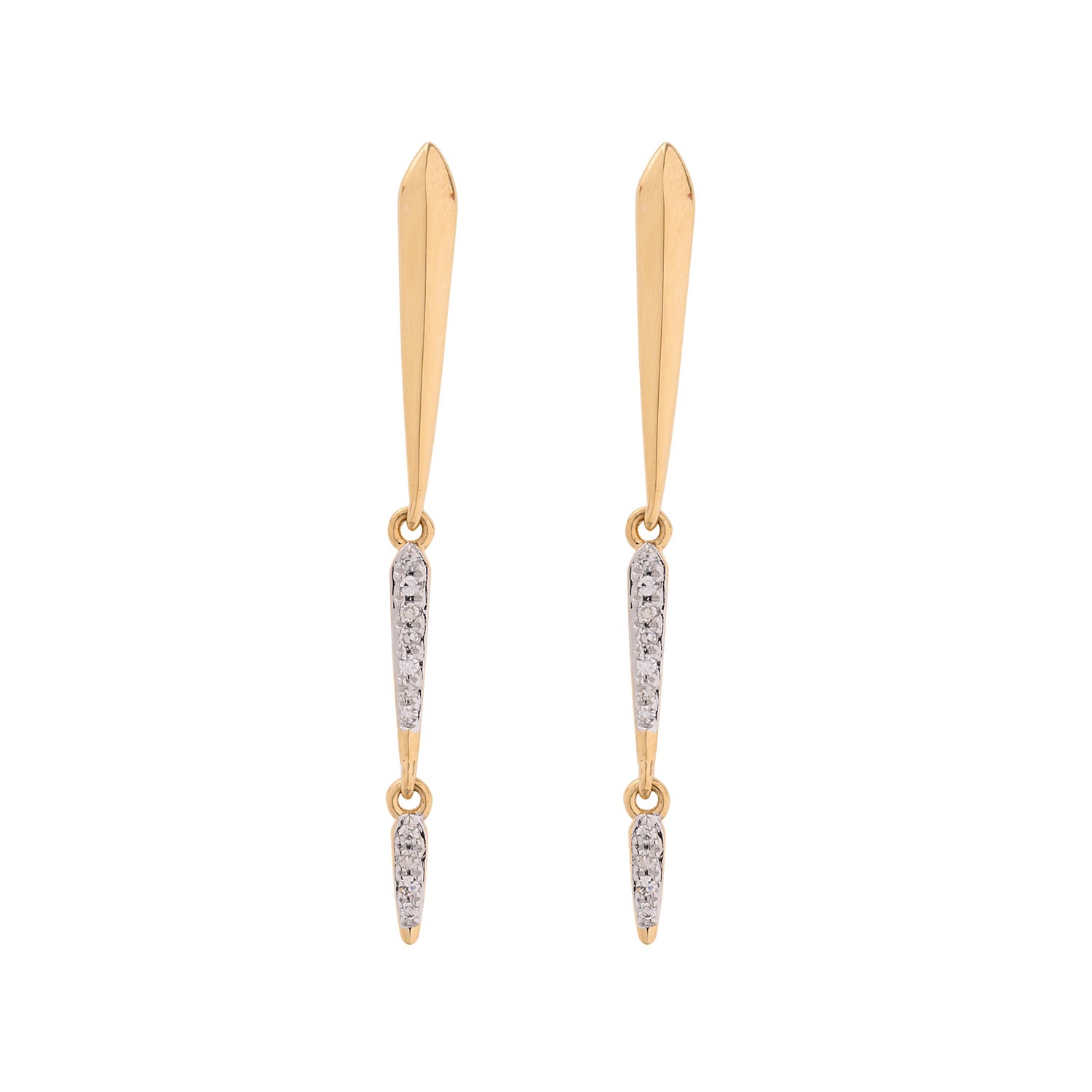 Golden Sword Earrings with Diamonds