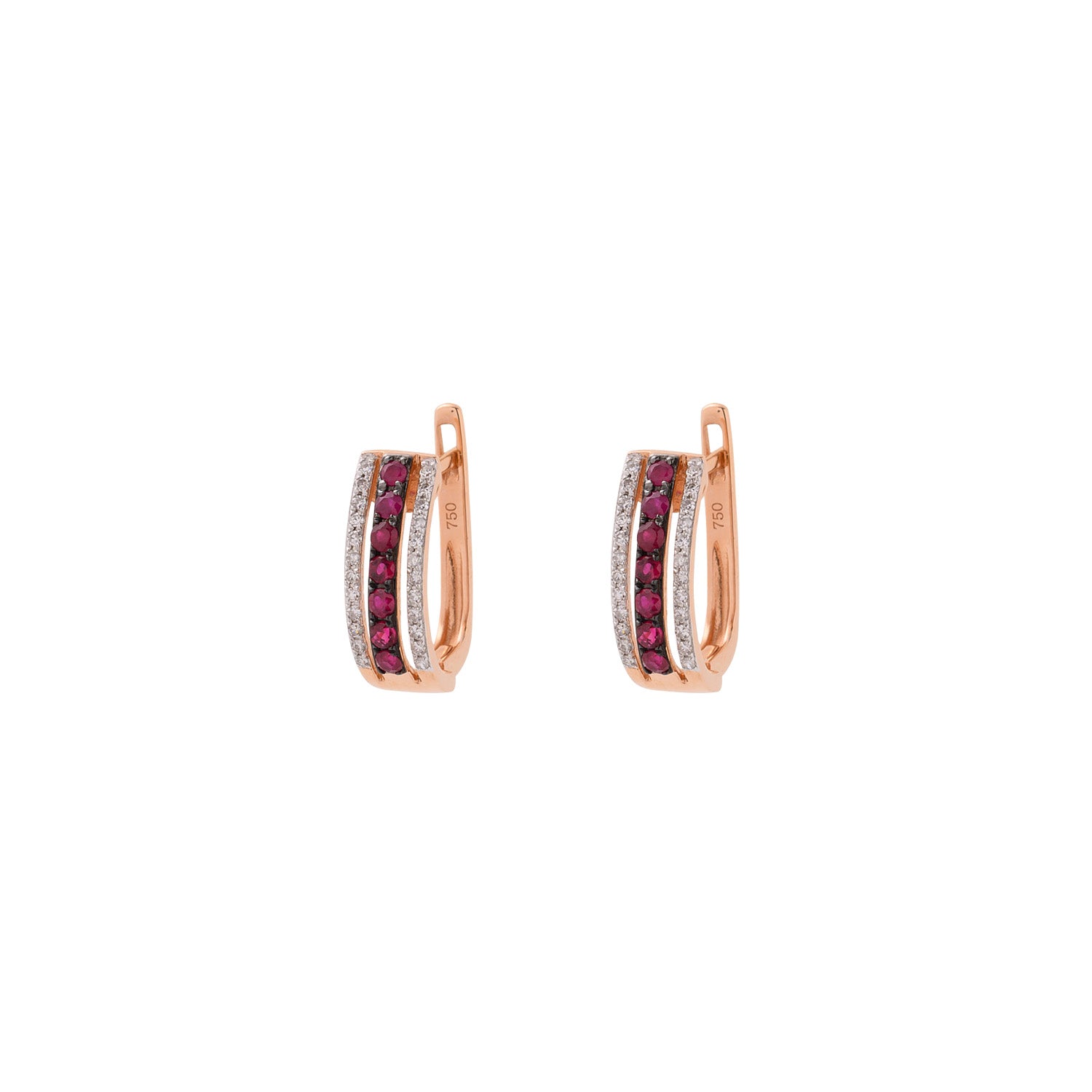 Ruby Hoops earrings Enclosed in Diamonds