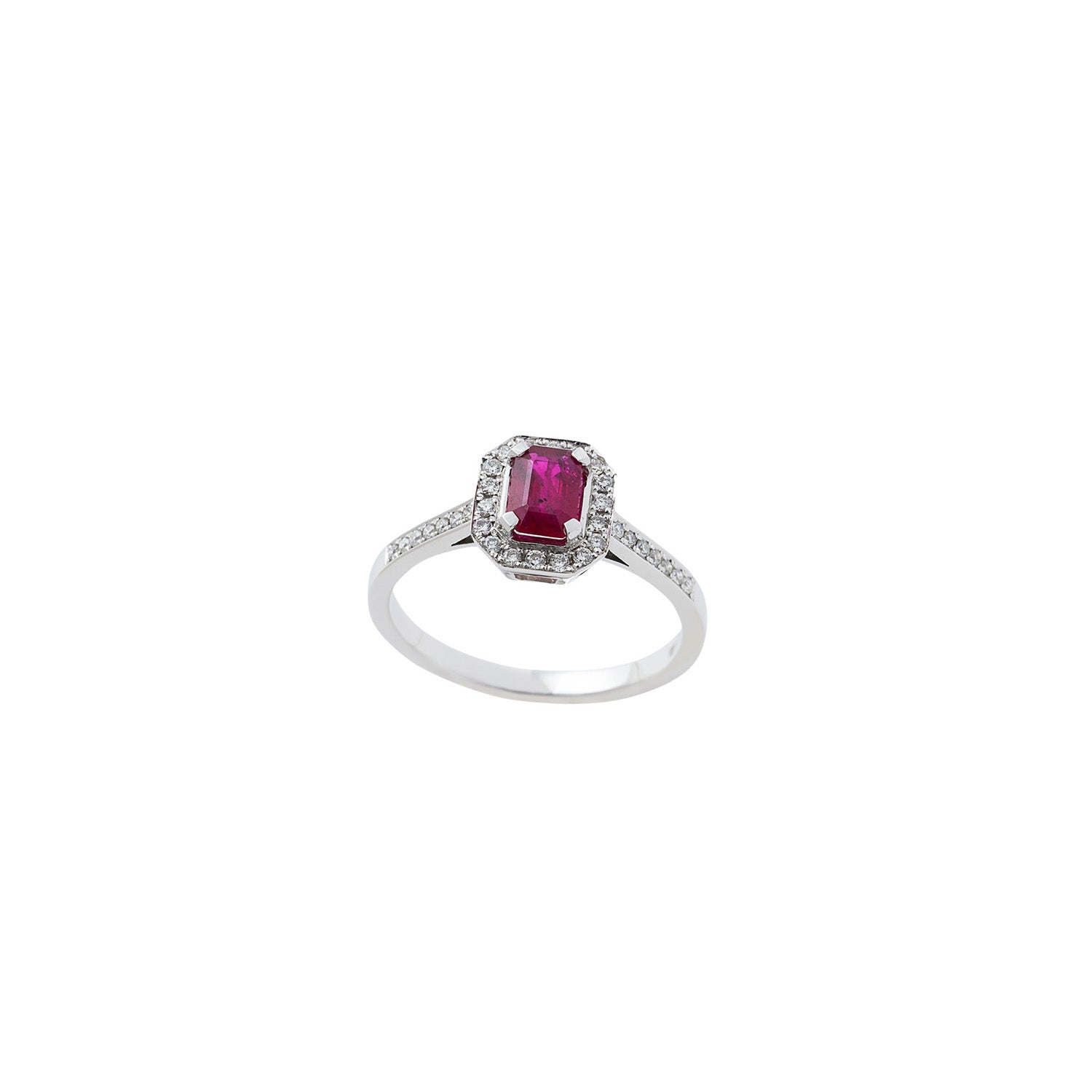 Ruby Polygone Ring Enclosed in Diamonds