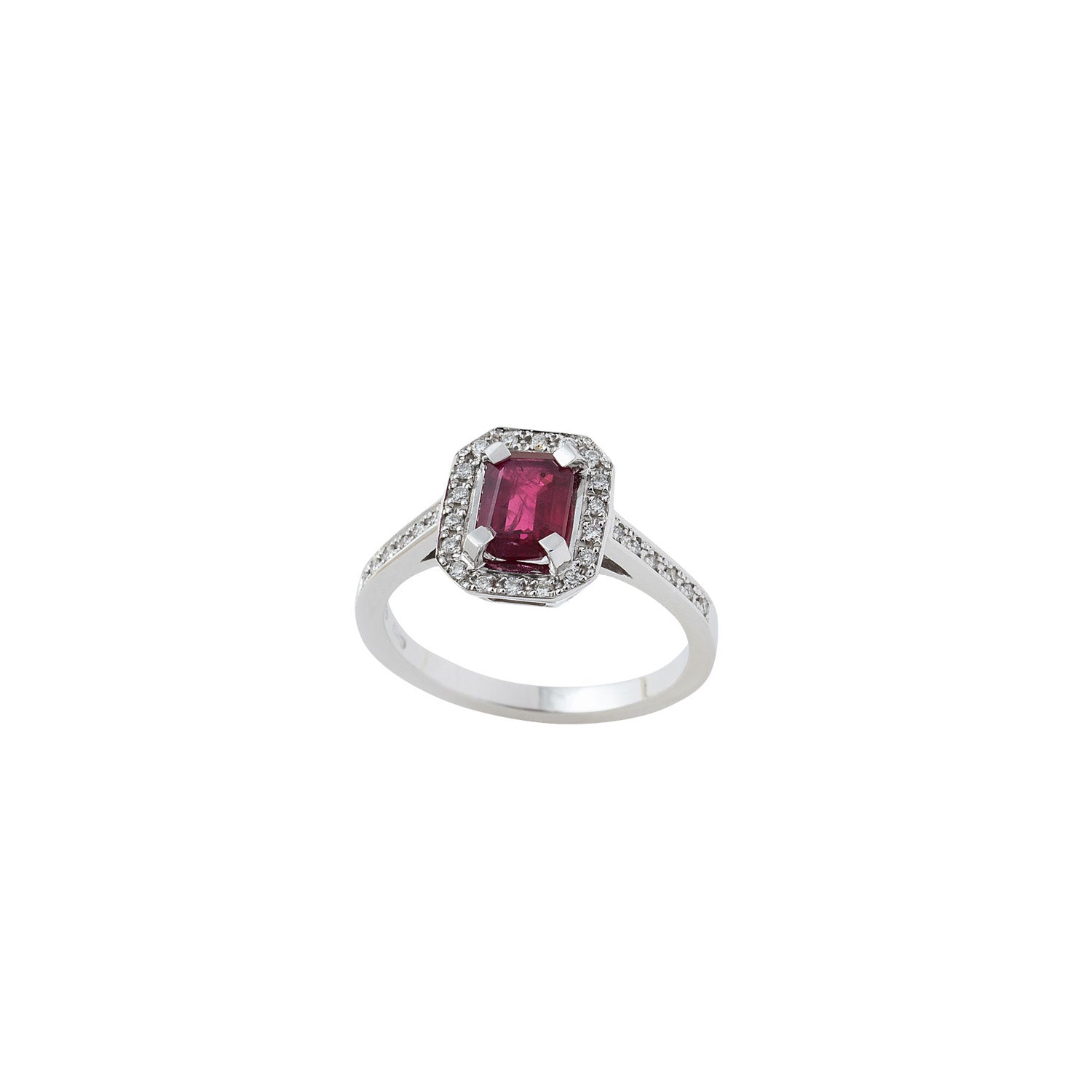 Ruby Polygone Ring Enclosed in Diamonds