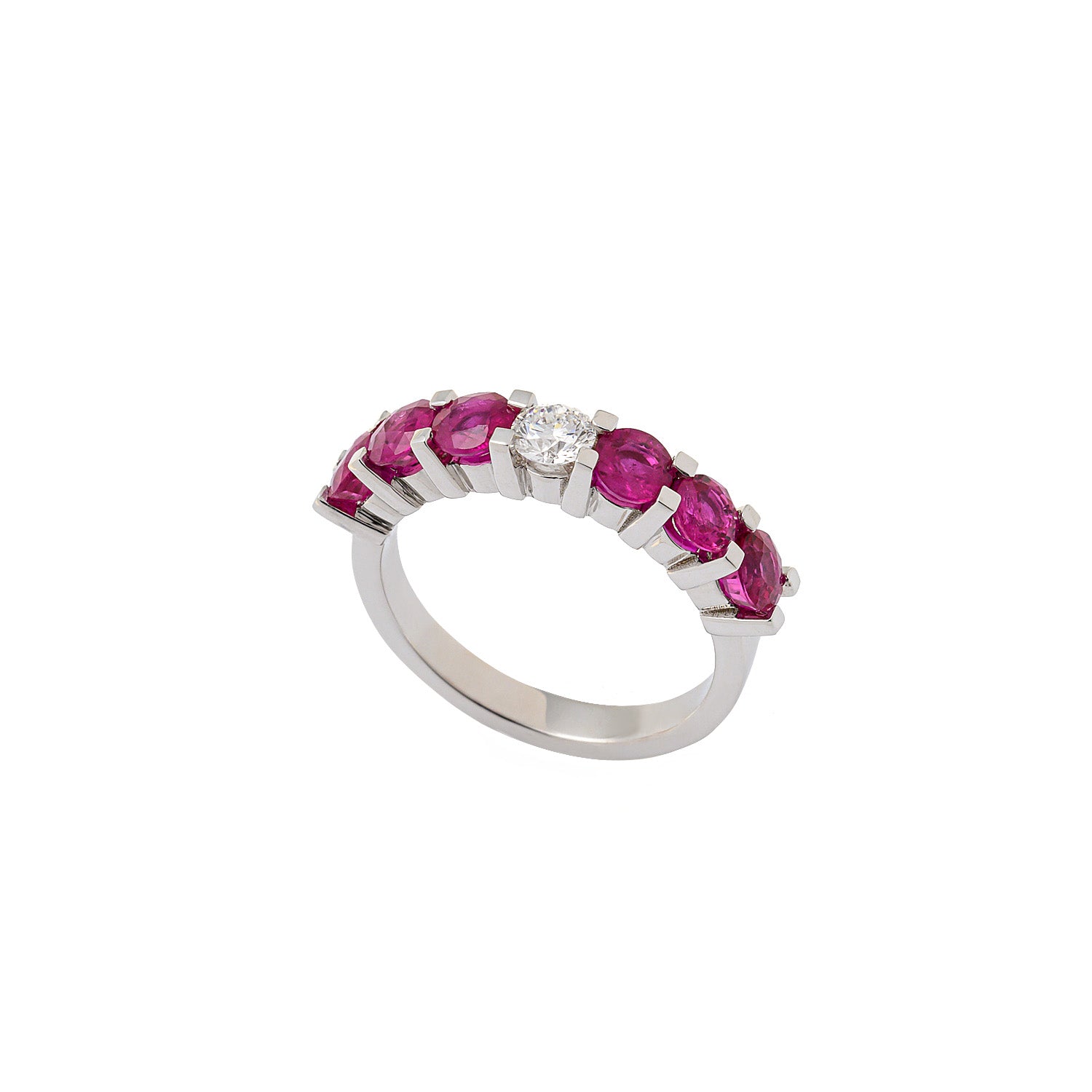 Ruby half eternity ring with diamond