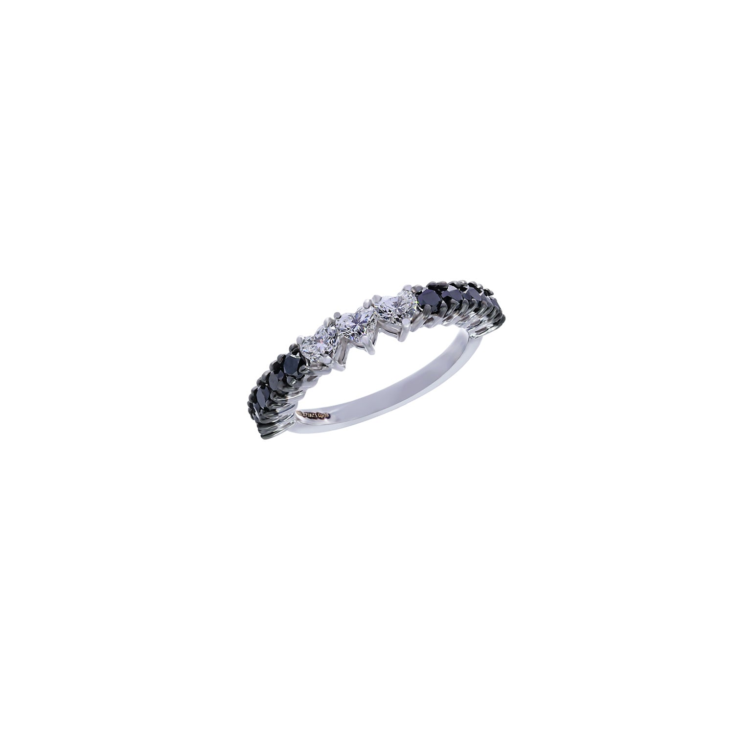 Diamond heart ring. Diamond hearts. Eternity ring. Black and white diamond ring.