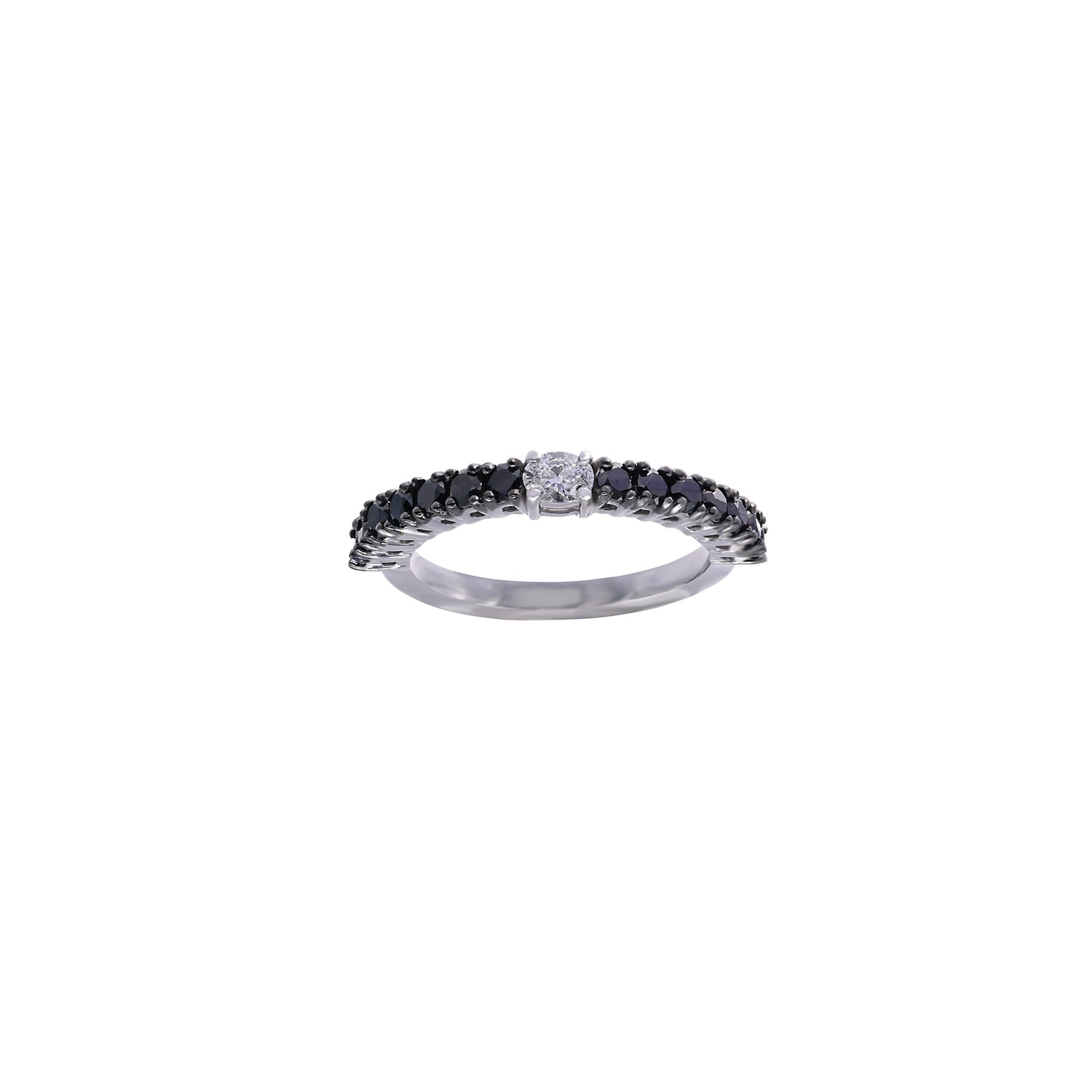 White and black diamond ring. Black diamond eternity ring. Eternity ring. Oval diamond ring.