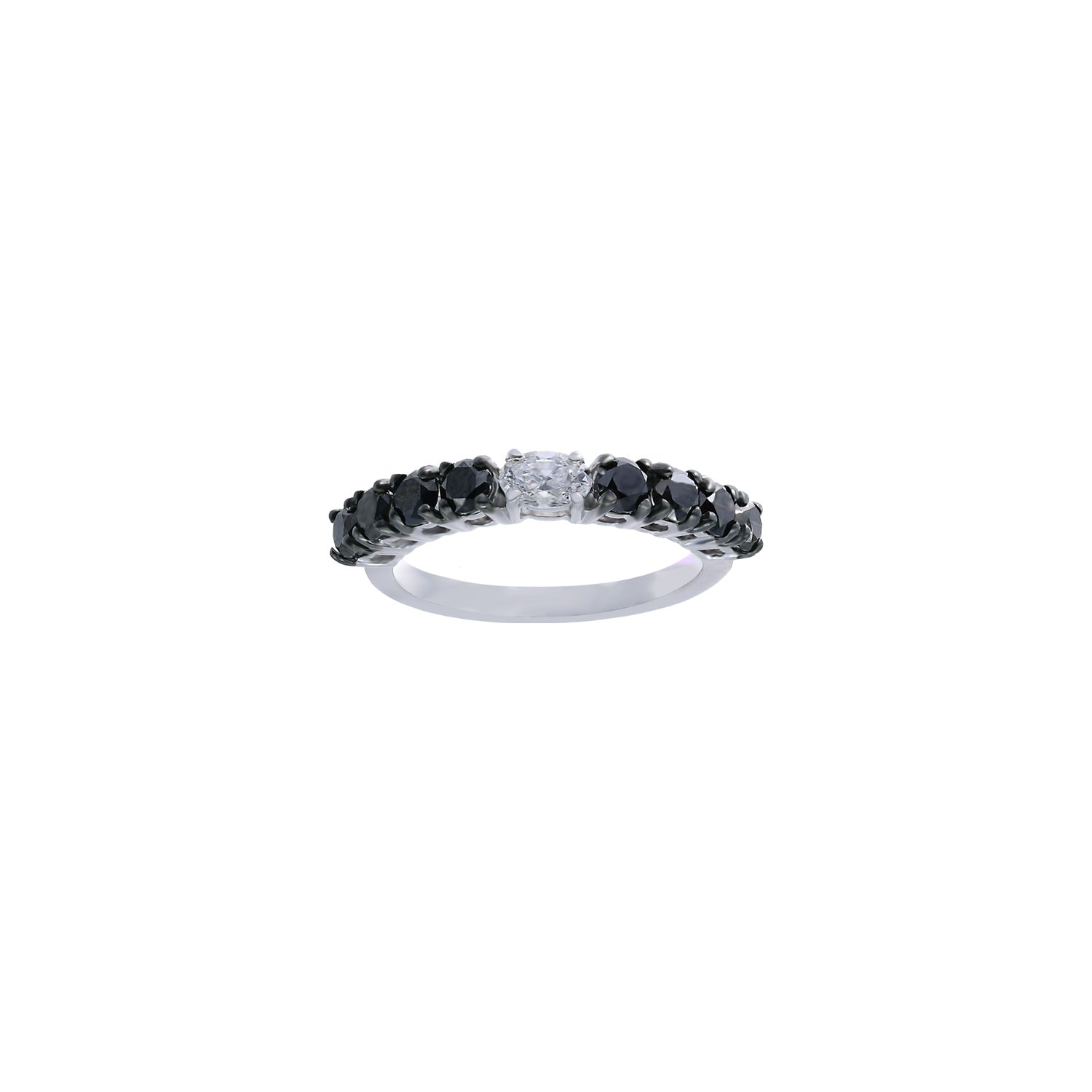 White and black diamond ring. Black diamond eternity ring. Eternity ring. Oval diamond ring.